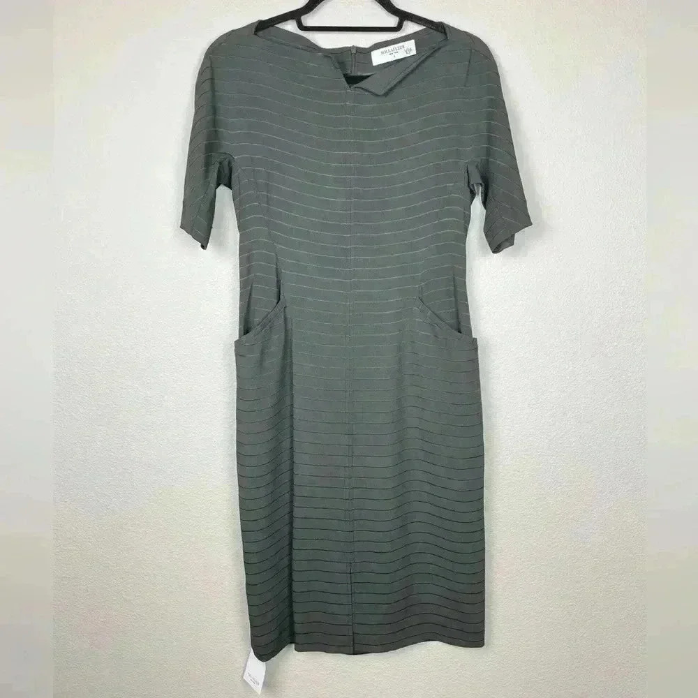 MM LAFLEUR Women's 2 Small NWT Green Striped Shift Dress Office Professional